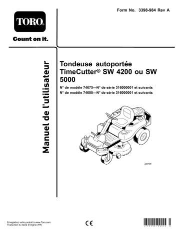 Toro 74675 - TimeCutter SW 4200 Manuel du propriétaire | Fixfr