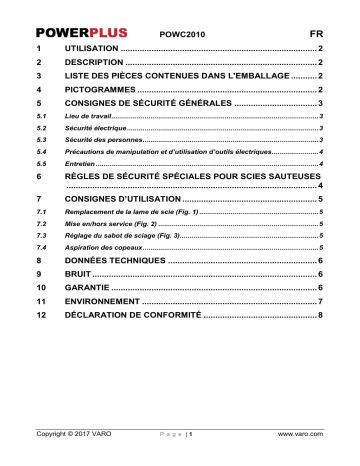 Powerplus POWC2010 Manuel du propriétaire | Fixfr