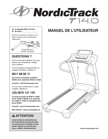 NordicTrack T 14.0 - NETL12710.2 Manuel du propriétaire | Fixfr