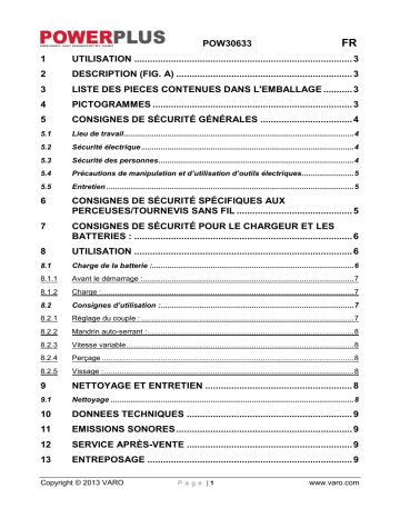 Powerplus POW30633 Manuel du propriétaire | Fixfr