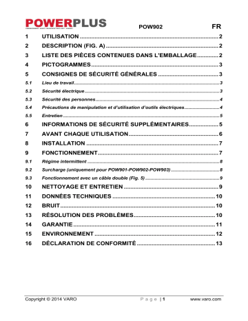 Powerplus POW902 Manuel du propriétaire | Fixfr