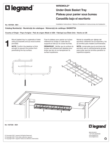 Legrand Under-Desk Basket Tray Guide d'installation | Fixfr