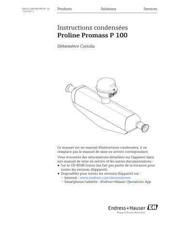 Endres+Hauser Proline Promass P 100 Brief Manuel utilisateur | Fixfr