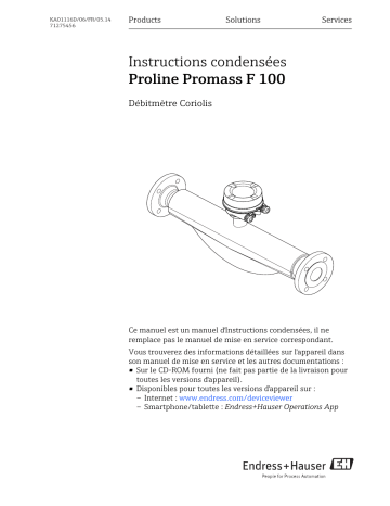 Endres+Hauser Proline Promass F 100 Brief Manuel utilisateur | Fixfr