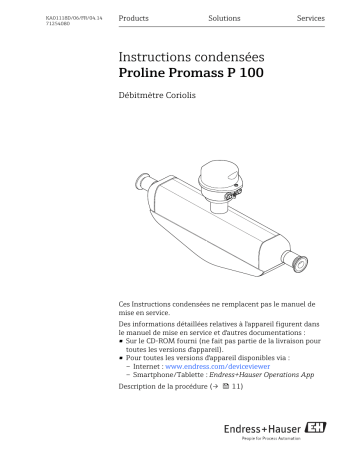 Endres+Hauser Proline Promass P 100 Brief Manuel utilisateur | Fixfr