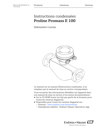 Endres+Hauser Proline Promass E 100 Brief Manuel utilisateur | Fixfr