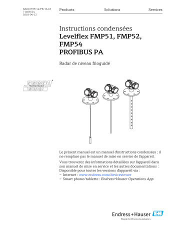 Endres+Hauser Levelflex FMP51, FMP52, FMP54 PROFIBUS PA Brief Manuel utilisateur | Fixfr