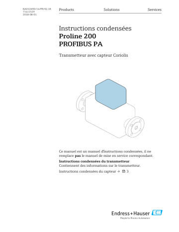 Endres+Hauser Proline 200 PROFIBUS PA Brief Manuel utilisateur | Fixfr