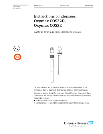 Endres+Hauser Oxymax COS22D, Oxymax COS22 Brief Manuel utilisateur | Fixfr