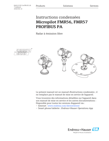 Endres+Hauser Micropilot FMR56, FMR57 PROFIBUS PA Brief Manuel utilisateur | Fixfr