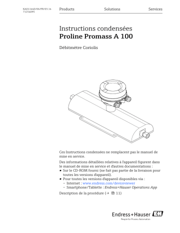 Endres+Hauser Proline Promass A 100 Brief Manuel utilisateur | Fixfr