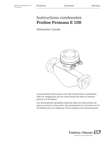Endres+Hauser Proline Promass E 100 Brief Manuel utilisateur | Fixfr