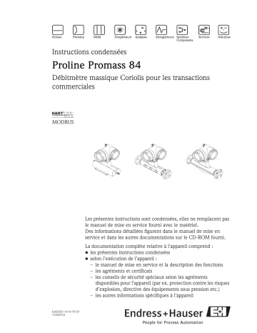 Endres+Hauser Proline Promass 84 Brief Manuel utilisateur | Fixfr