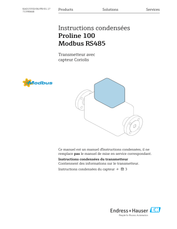 Endres+Hauser Proline 100 Modbus RS485 Brief Manuel utilisateur | Fixfr