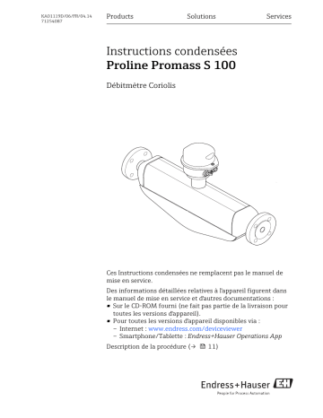 Endres+Hauser Proline Promass S 100 Brief Manuel utilisateur | Fixfr