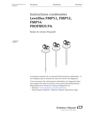 Endres+Hauser Levelflex FMP51, FMP52, FMP54 PROFIBUS PA Brief Manuel utilisateur | Fixfr