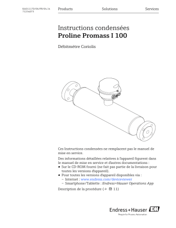 Endres+Hauser Proline Promass I 100 Brief Manuel utilisateur | Fixfr