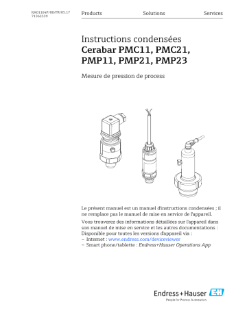 Endres+Hauser Cerabar PMC11, PMC21, PMP11, PMP21, PMP23 Manuel utilisateur | Fixfr