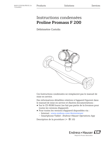 Endres+Hauser Proline Promass F 200 Brief Manuel utilisateur | Fixfr
