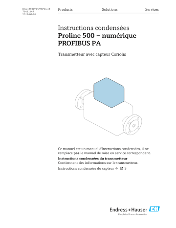 Endres+Hauser Proline 500 – digital PROFIBUS PA Brief Manuel utilisateur | Fixfr