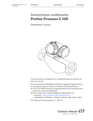 Endres+Hauser Proline Promass E 200 Brief Manuel utilisateur | Fixfr