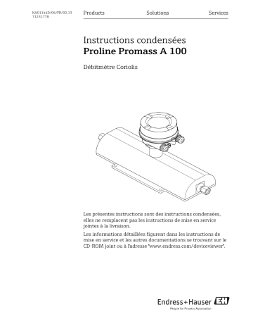 Endres+Hauser Proline Promass A 100 Brief Manuel utilisateur | Fixfr
