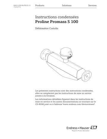 Endres+Hauser Proline Promass S 100 Brief Manuel utilisateur | Fixfr