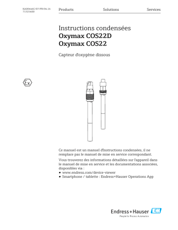 Endres+Hauser Oxymax COS22D, Oxymax COS22 Brief Manuel utilisateur | Fixfr