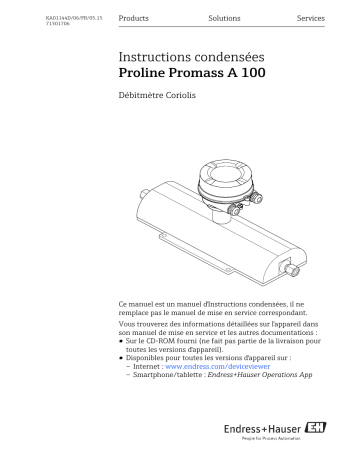 Endres+Hauser Proline Promass A 100 Brief Manuel utilisateur | Fixfr