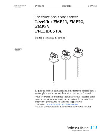 Endres+Hauser Levelflex FMP51, FMP52, FMP54 PROFIBUS PA Brief Manuel utilisateur | Fixfr