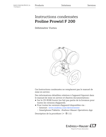 Endres+Hauser Proline Prowirl F 200 Brief Manuel utilisateur | Fixfr