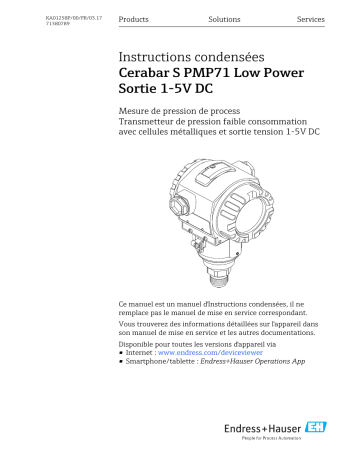 Endres+Hauser Cerabar S PMP71 Low Power 1-5V DC Output Brief Manuel utilisateur | Fixfr