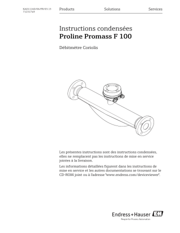 Endres+Hauser Proline Promass F 100 Brief Manuel utilisateur | Fixfr
