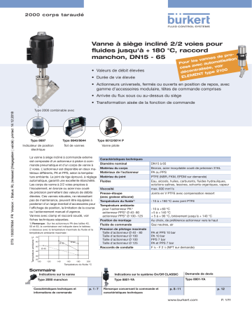 Burkert 2000 Pneumatically operated 2/2 way angle seat valve CLASSIC Fiche technique | Fixfr