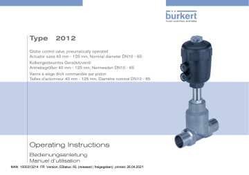 Burkert 2012 Pneumatically operated 2/2 way globe valve CLASSIC Manuel utilisateur | Fixfr