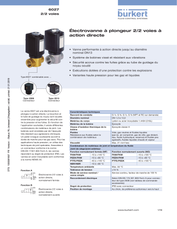 Burkert 6027 Direct-acting 2/2 way plunger valve Fiche technique | Fixfr