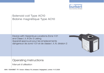 5404 | AC10 | 5420 | 6518 | 5413 | 5411 | 6240 | 6519 | 6223 | 6013 | 6213 | 6281 | Burkert 6014 Plunger valve 3/2 way direct-acting Manuel utilisateur | Fixfr