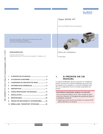 SE30 | Burkert S030 Inline sensor-fitting Manuel utilisateur | Fixfr