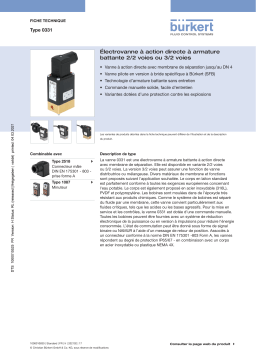 Burkert 0331 Direct-acting 2/2 or 3/2-way pivoted armature valve Fiche technique