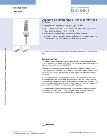 Burkert 8418 RTD temperature sensor Fiche technique | Fixfr