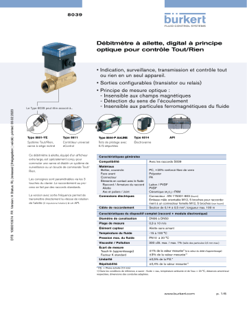 8039 | SE39 | Burkert S039 Inline sensor-fitting Fiche technique | Fixfr