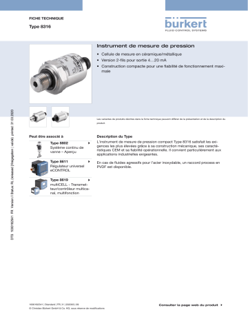 Burkert 8316 Pressure measuring device Fiche technique | Fixfr