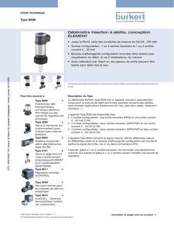 Burkert 8026 Insertion flowmeter Fiche technique | Fixfr