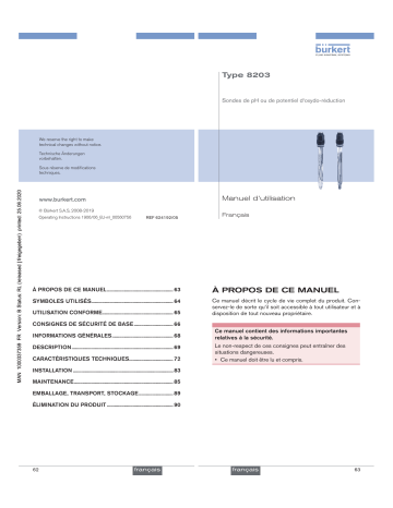 8203 | Burkert 8202 pH or redox potential transmitter Manuel utilisateur | Fixfr