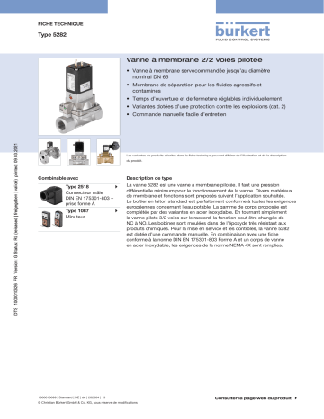 Burkert 5282 Servo-assisted 2/2-way diaphragm valve Fiche technique | Fixfr