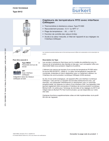 Burkert 8412 RTD temperature sensor Fiche technique | Fixfr