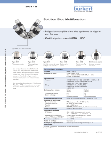Burkert 2034 Multifunction block and weld solution Fiche technique | Fixfr
