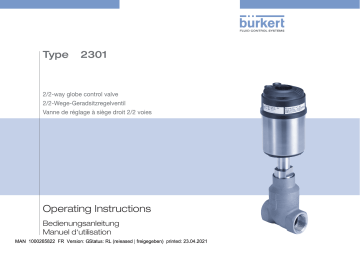 Burkert 2301 Pneumatically operated 2 way Globe Control Valve Manuel utilisateur | Fixfr