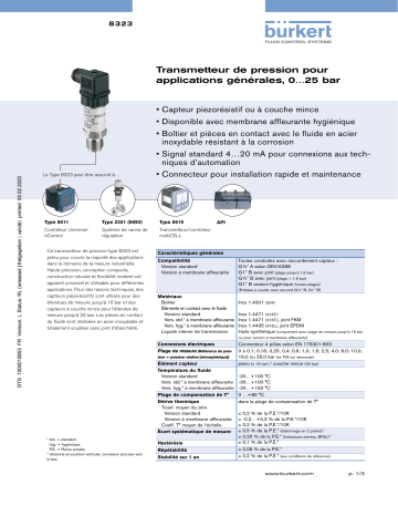 Burkert 8323 Pressure transmitter Fiche technique | Fixfr