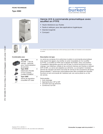 Burkert 2080 Pneumatically operated 2/2 way valve Fiche technique | Fixfr